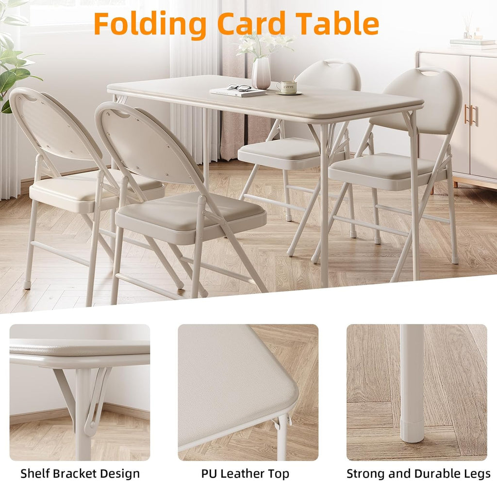 Takywep Sturdy & Portable Rectangle Folding Table - 47.24" x 20.07" 4ft Collapsible Desk, Metal Frame, PU Leather Scuff & Mark Resistant Surface, Anti-Slip Feet, Great for Dining, Office