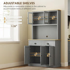 71-inch Modern freestanding Pantry Cabinet, Four Adjustable Shelves at Three Heights, Wide Counter Cable Hole, Gray Yellow Oak