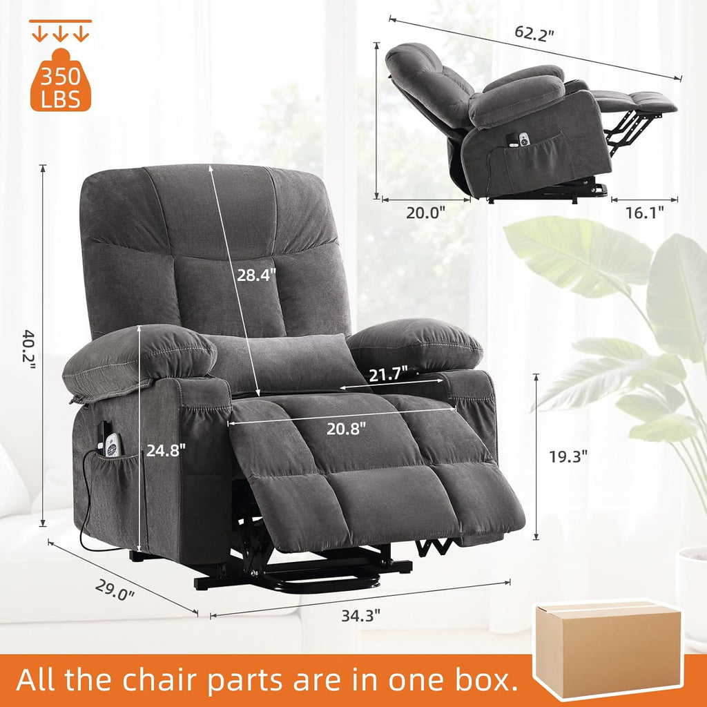 Power Lift Recliner Chair for Elderly,8-Point Vibration Massage & Heat,Electric Lift Chair with Two Cup Holders,4 Side Pockets,Extended Footrest for Living Room