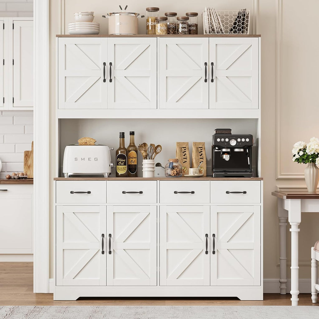 71'' Tall Pantry Cabinet with Charging Station, Large Modern Pantry Storage Cabinet with Adjustable Shelves, 4 Drawers & 4 Cabinets, 41'' Wide Kitchen Hutch with Countertop for Dining Room, White