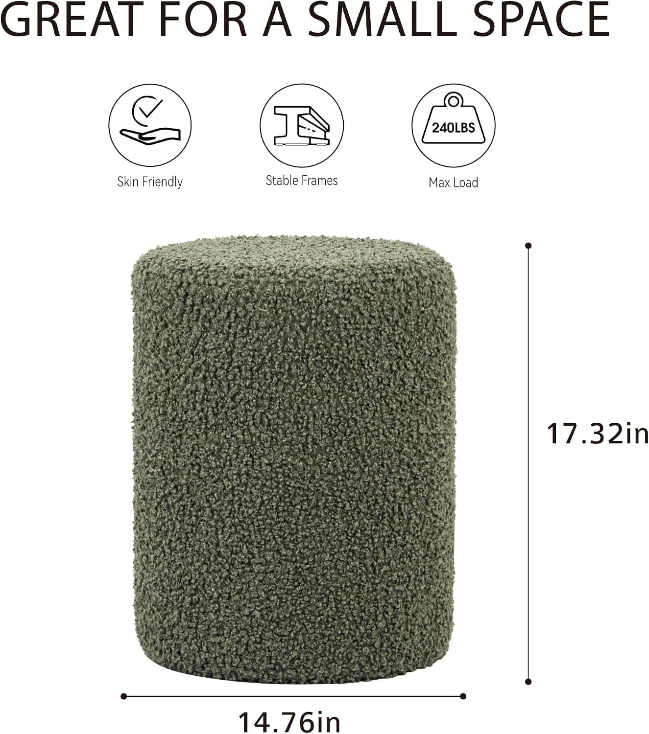 O2B Modern Round Ottoman with Soft Padded Seat – Multifunctional Vanity Chair, Upholstered Footrest Stool for Living Room and Bedroom
