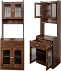 Anwick 71" Kitchen Hutch Pantry Cabinet, Farmhouse Coffee Bar Storage Cabinet with Microwave Stand, Adjustable Shelves, Freestanding Buffet Sideboard Cupboard w/Doors & Drawers