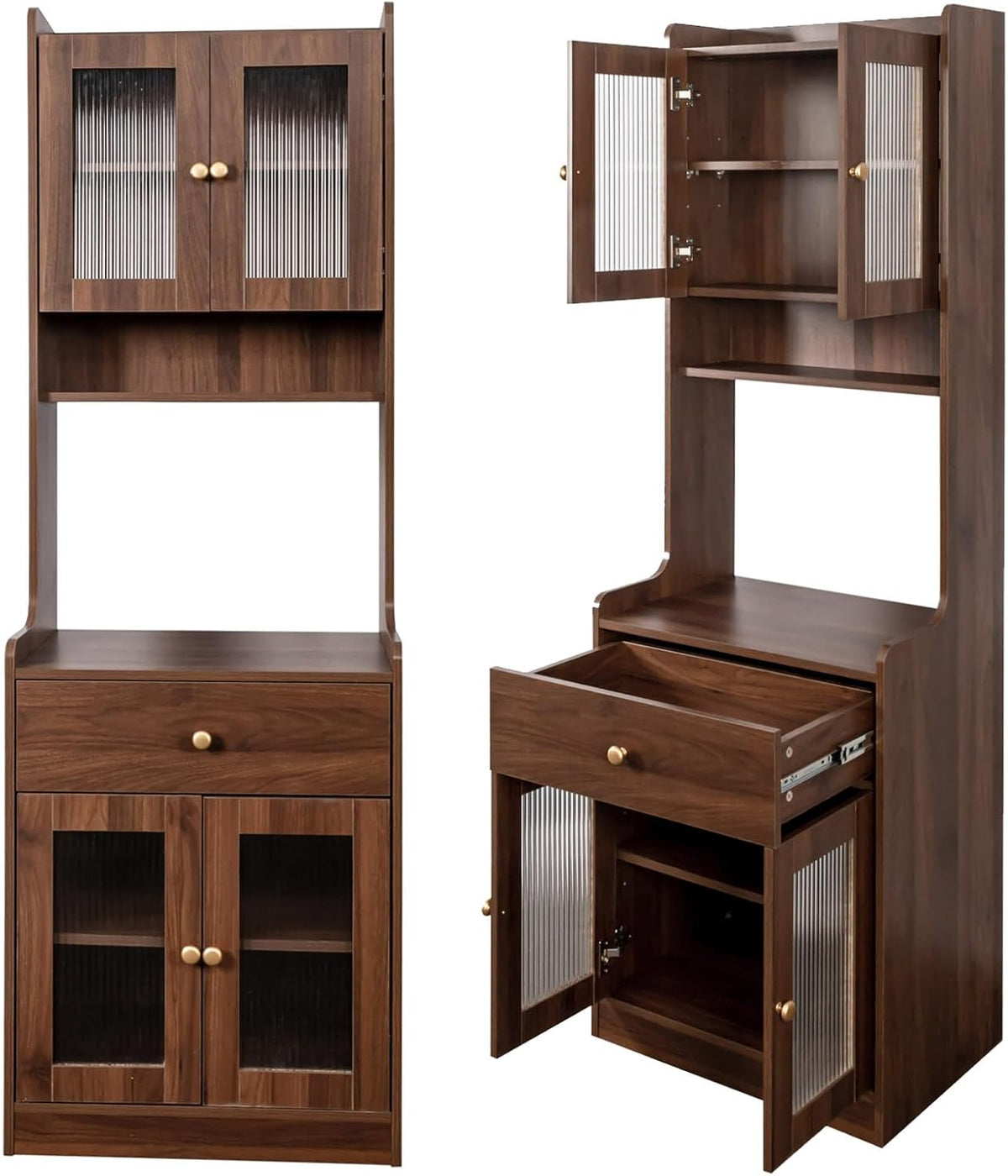 Anwick 71" Kitchen Hutch Pantry Cabinet, Farmhouse Coffee Bar Storage Cabinet with Microwave Stand, Adjustable Shelves, Freestanding Buffet Sideboard Cupboard w/Doors & Drawers