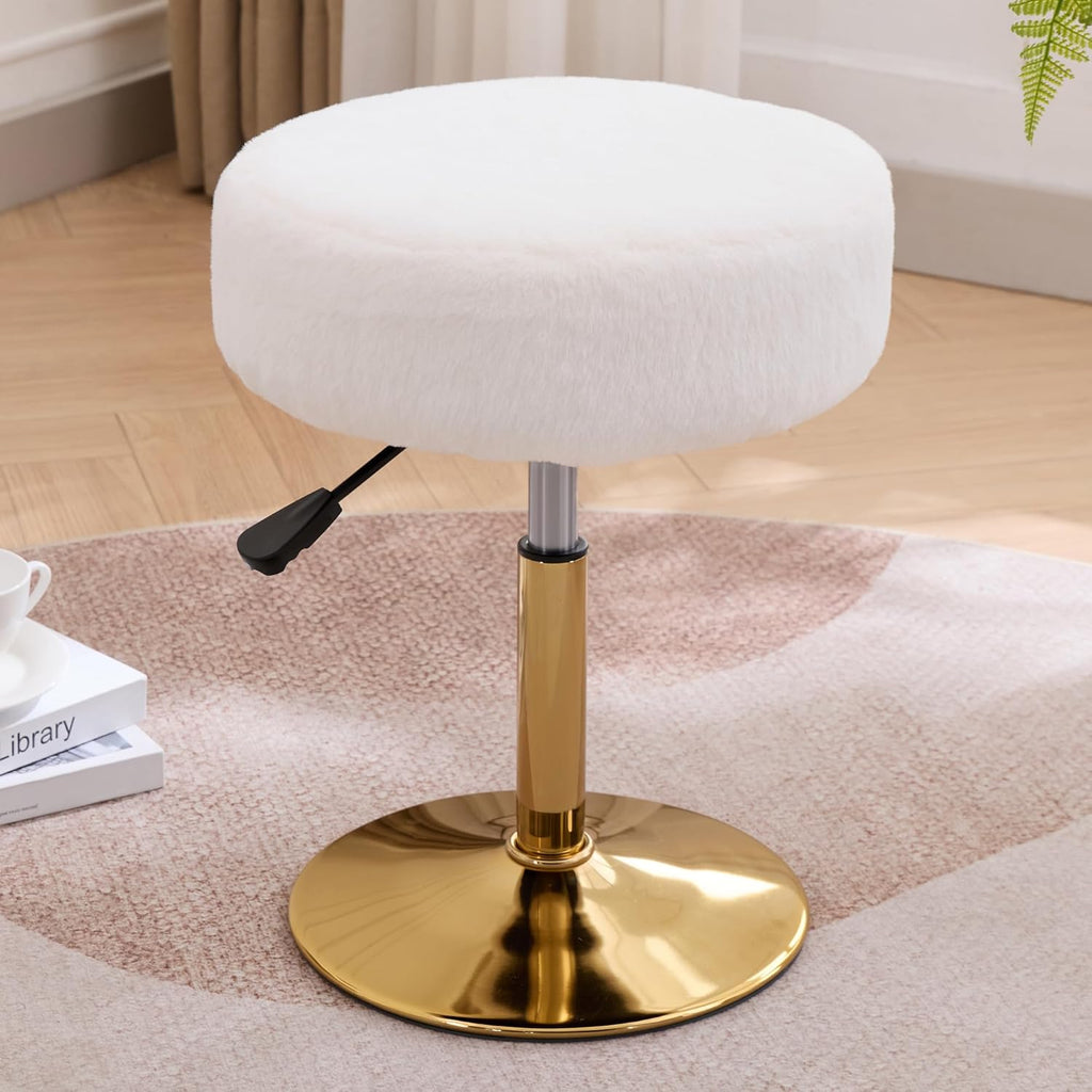 Vanity Chair Adjustable Vanity Stool for Vanity Swivel Vanity Stool Chair Ottoman Gold Base White