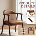 MALOL Leather Dining Chair with Armrest Set of 2, Upholstered Dining Room Chair with Curved Back and Wood Legs, Mid Century Modern Kitchen Chairs for Kitchen Dining Room,Brown