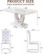 Dining Table Set for 6, Kitchen Table Chairs Set of 6, Modern Dining Room Set 63'' Marble Dinner Table PU Leather Upholstered Chairs for Kitchen (White-cro)