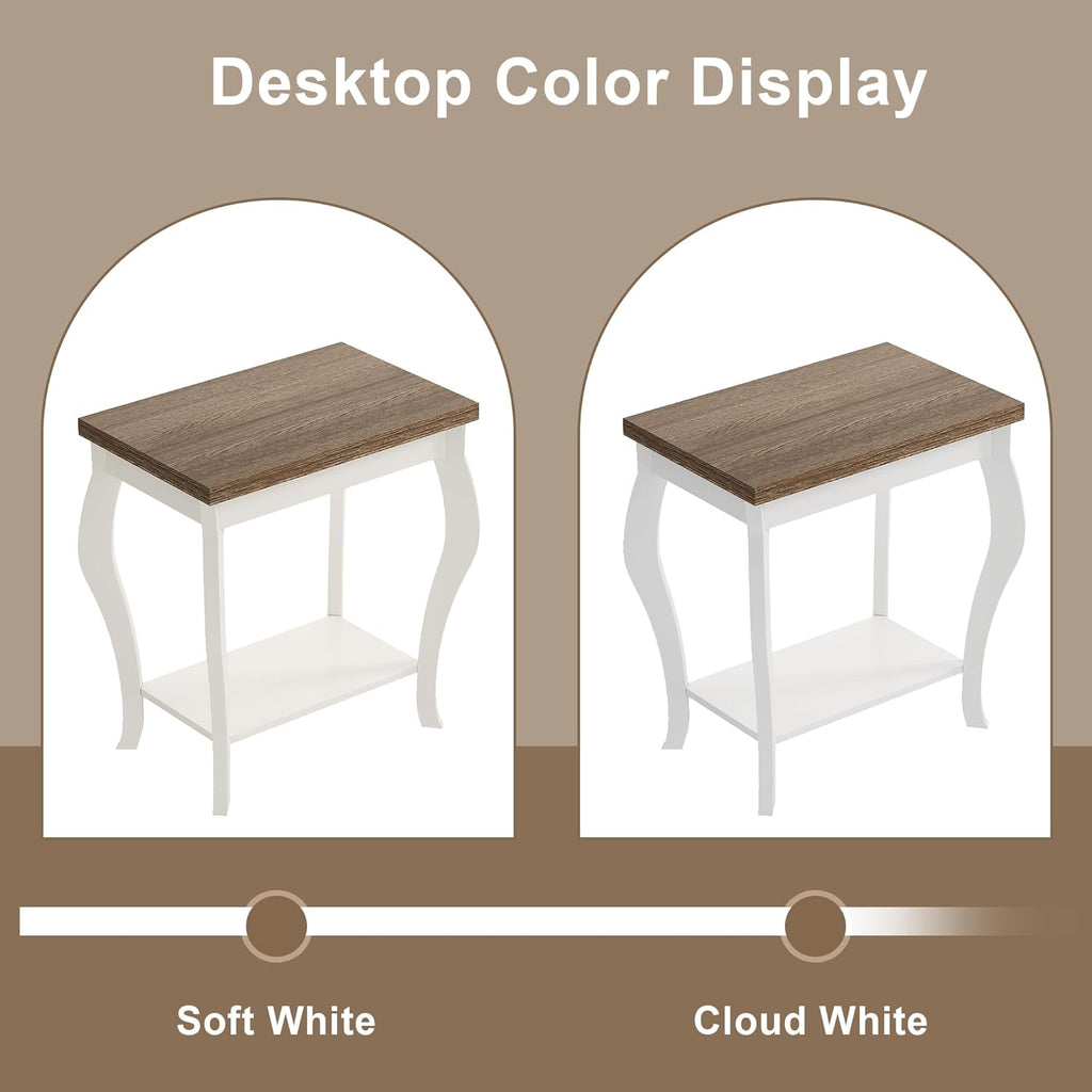 ChooChoo End Tables Living Room, Side Tables Living Room with Curved Legs and Storage Shelf, Small End Tables for Small Spaces, Soft White