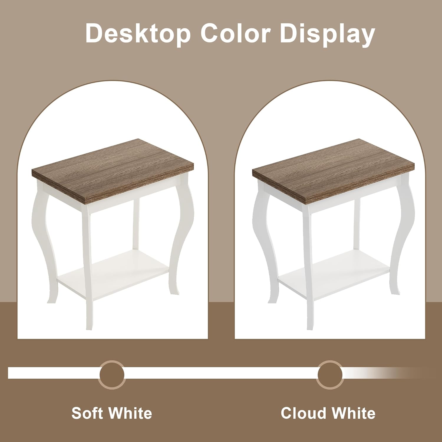 ChooChoo End Tables Living Room, Side Tables Living Room with Curved Legs and Storage Shelf, Small End Tables for Small Spaces, Soft White