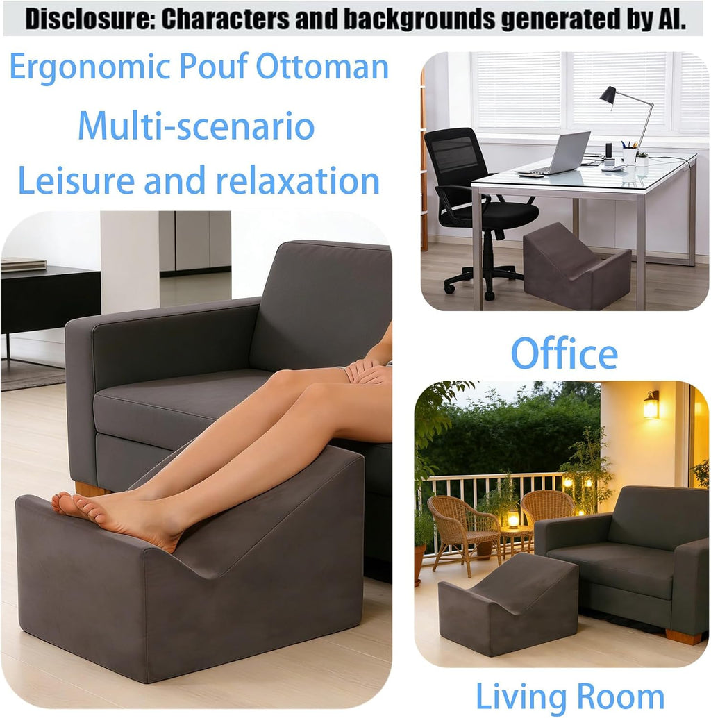 Version that Modern Pouf Ottoman,Relax Stool,Floor Poufs for Couch | Foot Rest for Under Desk at Work.With Washable Cover.For Living Room,Bedroom,Patio,Perfect to Rest Your Feet (Dark Grey)