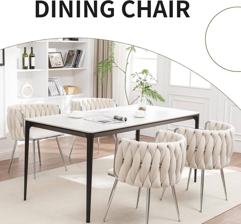 Velvet Dining Chairs Set of 4, Upholstered Dining Room Chairs with Metal Legs, Sillas de Comedor Modernas 4, Modern Kitchen Chairs for Dining Room, Living Room, Kitchen, Bedroom, Beige