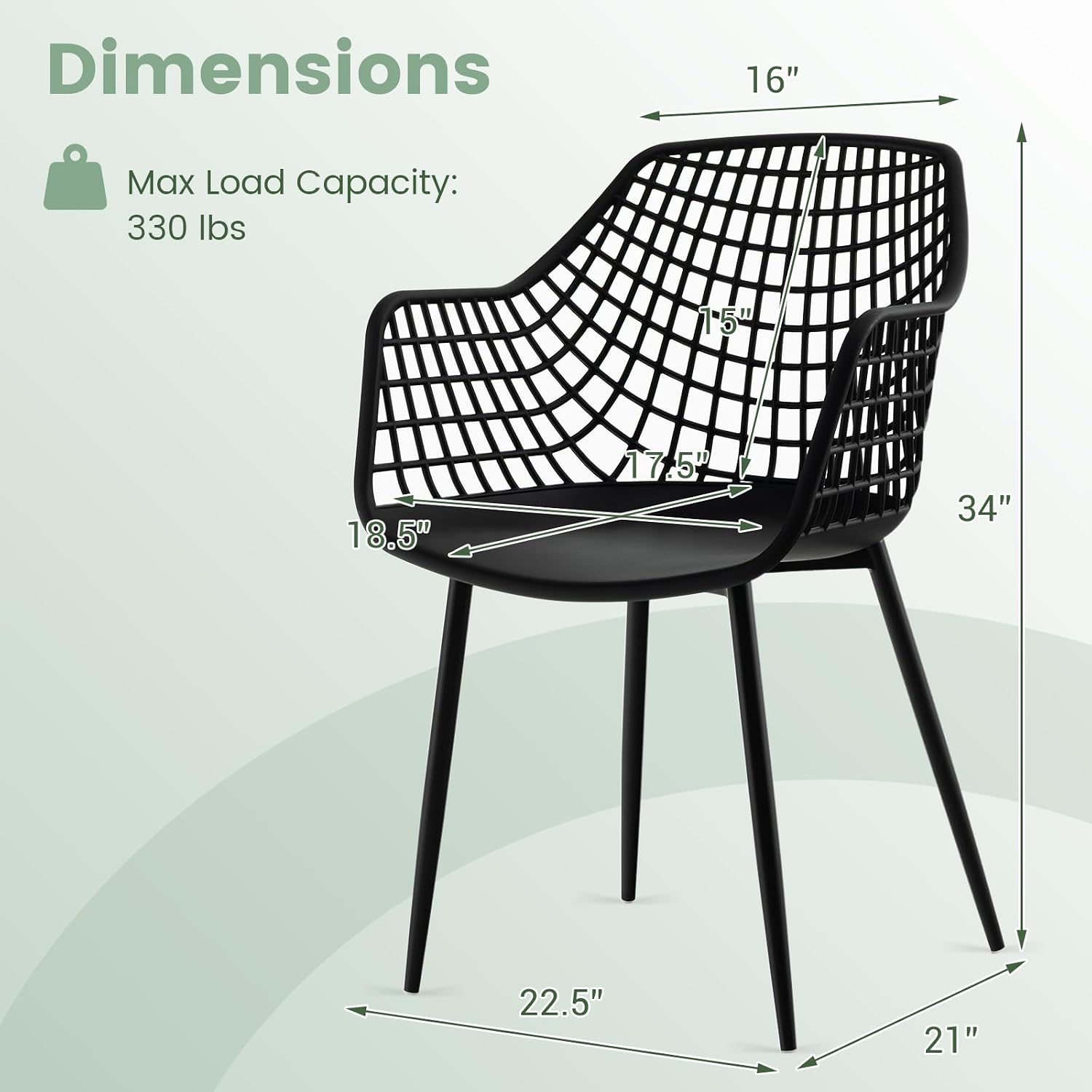 GOFLAME Dining Chairs Set of 4, Plastic Kitchen Chairs with Metal Legs, Hollowed Backrest and Curved Seat, Modern Accent Chairs, Armless Side Chairs for Living Room, Dining Room, Bedroom, Black