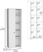 67" H Kitchen Storage Cabinet with One Door, Five Interior Shelves and Five Exterior Shelves,White