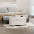 BRIAN & DANY 30 Inches Folding Storage Ottoman Bench, Ottoman with Storage for Living Room, with Wooden Feet and Lid, White