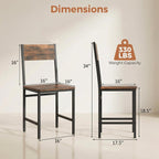 Industrial Dining Chairs Set of 4, Wooden Kitchen Chairs with Slanted Backrests & Metal Legs, 330lb Capacity, Easy to Assemble, Farmhouse Dinner Seats for Living Room, Restaurant , Rustic Brown