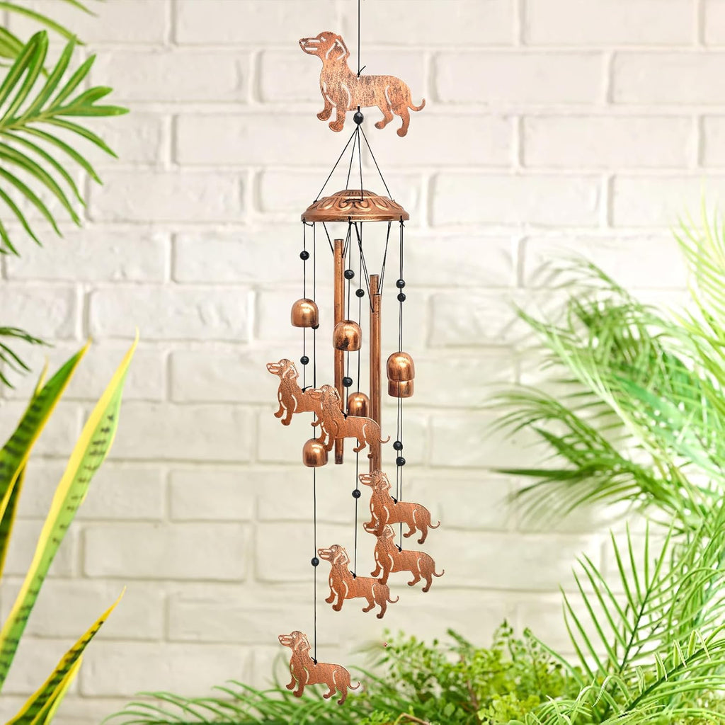 Dachshund Wind Chimes for Outside, Metal Windchimes Outdoors Birthday Gifts for Women Memorial Sympathy Wind Chimes for Patio Garden Yard