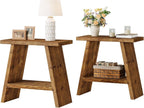 Solid Wood End Table for Living Room Set of 2, Narrow Small Side Table with 2-Tier Storage, Farmhouse Bedside Nightstand for Bedroom, Small Places, Rustic Brown (2 PCS)