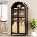 YESHOMY Kitchen Pantry Cabinet, 71" Arched Storage Cabinets Tall Pantry, Bookshelf, with Large Drawers, Shelves and Glass Doors, Farmhouse Cupboard, for Living Room, Dining Room(Black)