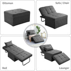 BIGSYY Sofa Bed, Set of 4 in 1 Multi-Function Folding Ottoman Breathable Linen Couch Bed with Adjustable Backrest Modern Convertible Chair for Living Room Apartment Office, Dark Grey