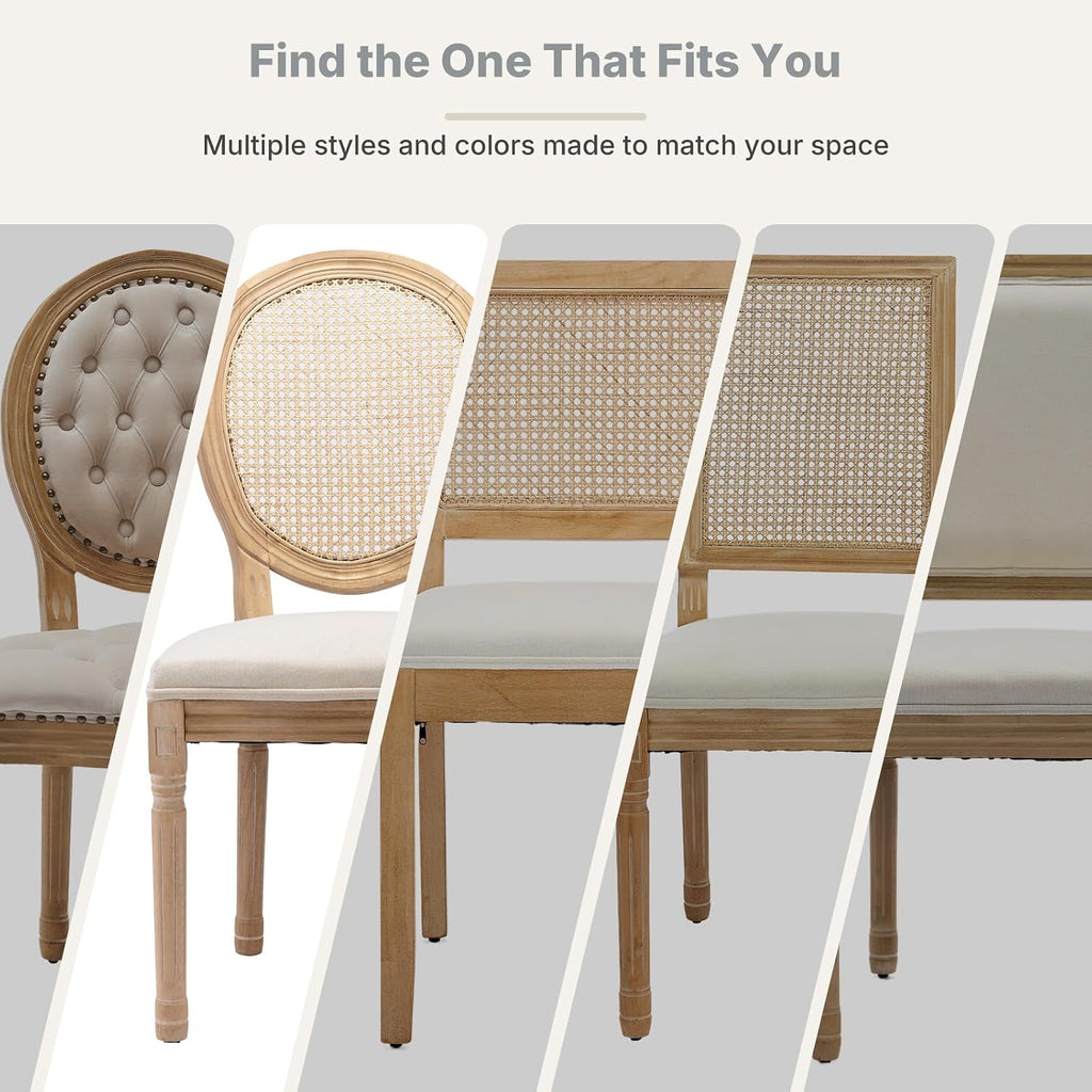 Vintage French Country Dining Chairs Set of 6, Rattan Dinning Chair with a Round Back, Beige Cane Dining Chair, Kitchen and Dining Room Chairs, Sillas para Comedor
