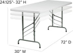 Flash Furniture 6-Foot Adjustable Plastic Folding Table, White | Bi-Fold, Carrying Handle, Commercial Grade, Easy Storage