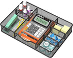 Desk Drawer Organizer, Metal Mesh Drawer Organizer Tray with 6 Adjustable Compartment, Tray Organizer for Desktop, Kitchen, Bathroom, Makeup, Vanity - 14.5x8.8x1.96 inch, Black, 1PC Large