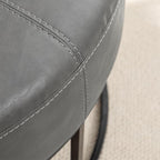 BALLIAA Modern Round Coffee Table, Farmhouse Ottoman for Living Room, Large Vintage Leather Coffee Tables with Leather Upholstered Padded Seat [Round, Vintage Gray, 30'']