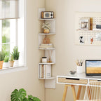 GIANTEX Corner Shelf Wall Mounted Set of 2, 5-Tier Floating Corner Bookshelf, Home Storage Organizer, Wooden Display Stand Rack for Wall, Plant Shelf for Living Room, Bedroom, Kitchen, White