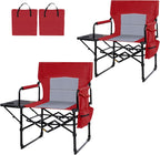 Romswi 2Pack Director Chairs for Outdoor, Folding Camping Chair, Compact Directors Chair Side Table and Side Bag, Heavy Duty Oversize Chair for Beach Fishing Picnic, Holds up to 400 lbs Red