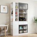 71 Inch Wood Pantry Cabinet with Glass Doors, 39 Inch Wide Freestanding Kitchen Storage Cabinet for Microwave and Coffee Bar, Modern Sturdy Tall Pantry Cabinet with Shelves & 5 Drawers, (White)