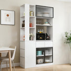 71 Inch Wood Pantry Cabinet with Glass Doors, 39 Inch Wide Freestanding Kitchen Storage Cabinet for Microwave and Coffee Bar, Modern Sturdy Tall Pantry Cabinet with Shelves & 5 Drawers, (White)