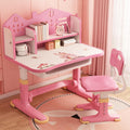 Kids Study Desk and Chair Set,Height Adjustable & Cartoon Design with Bookshelf & Book Basket, Eco-Friendly Materials Study Desk and Chair Set, Suitable for Writing & Reading