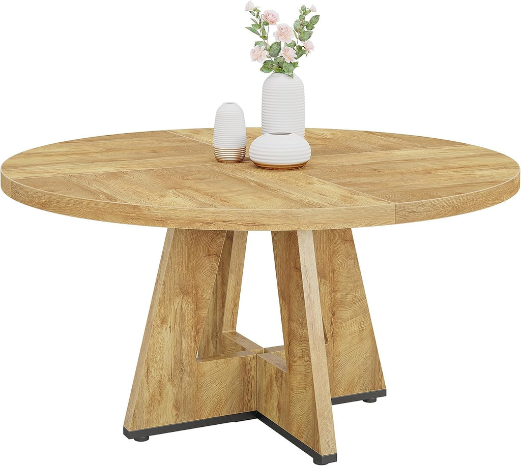 Tribesigns 47 inch Round Dining Table Wood Kitchen Table for Dining Room, 47" Dinner Room Tables for 4-6, Farmhouse Accent Furniture with Wooden Tabletop and Cross Base, Light Wood