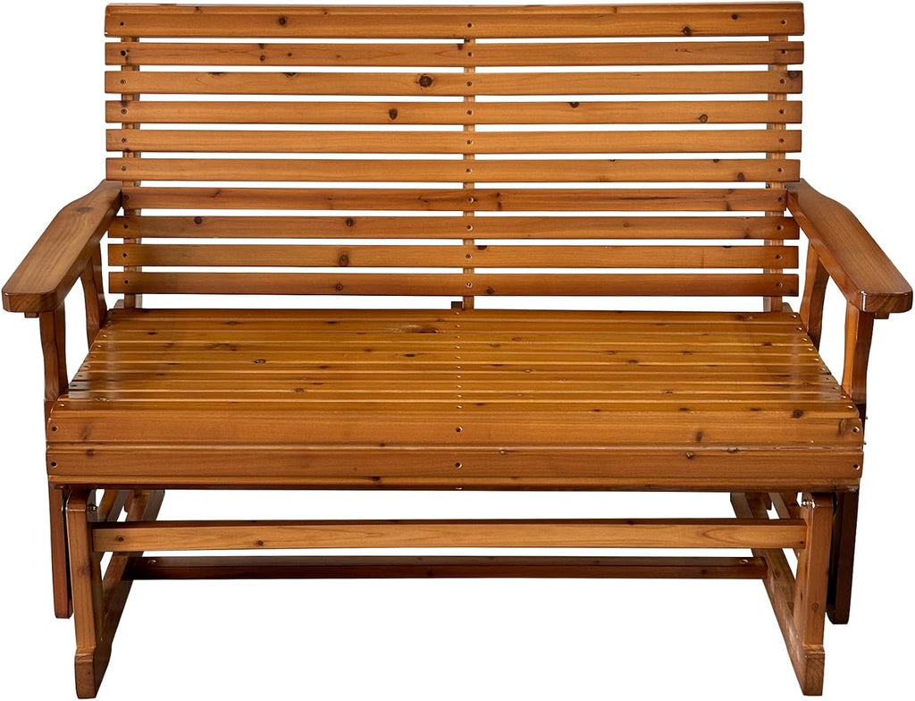 Fortune Candy Wooden Patio Glider with High Roll Back and Deep Contoured Seat, Solid Fir Wood, 2-Seater, Heavy Duty 800 LBS, 4 Ft. (Cedar Tone PU)