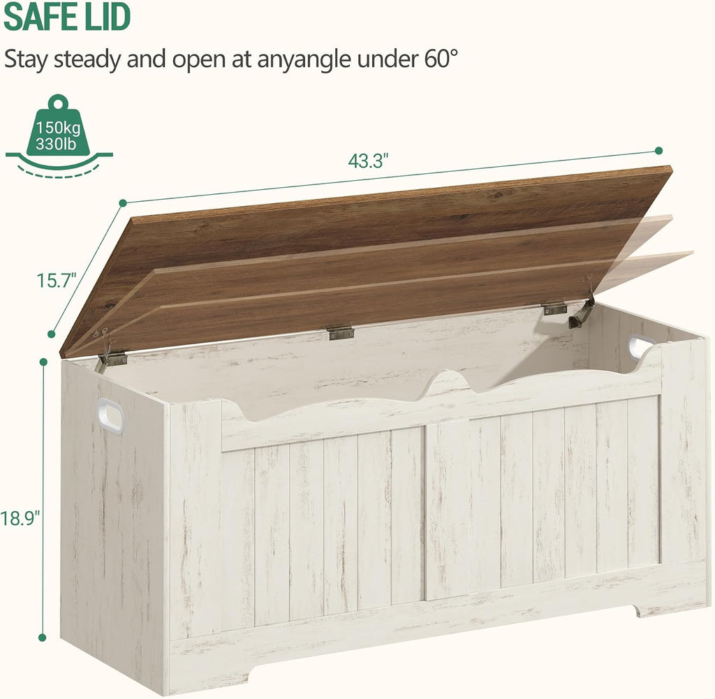 Hzuaneri 43" Farmhouse Storage Chest | 55 Gal | 330lb Seat | Retro White | Soft-Close Hinges | Stuffed Animal and Blanket Storage for Entryway, Bedroom and Living Room | Easy Assembly | SB25514X