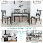 RuiSiSi 5 Piece Dining Table Set for 4, Farmhouse Kitchen Table with 4 Padded Seat Chairs, Solid Wood Dinette Set for Kitchen, Living Room, Grey