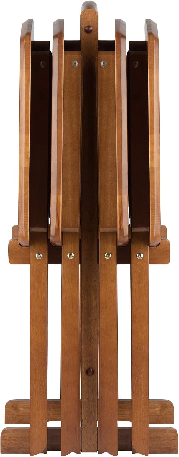 Winsome Dylan Set of 4 Oversized Foldable Snack Tables with Storage Rack | Easy to Store Portable Fold Up Table Set for Kitchen, Living Room TV Dining, Crafts, Puzzles, Work From Home