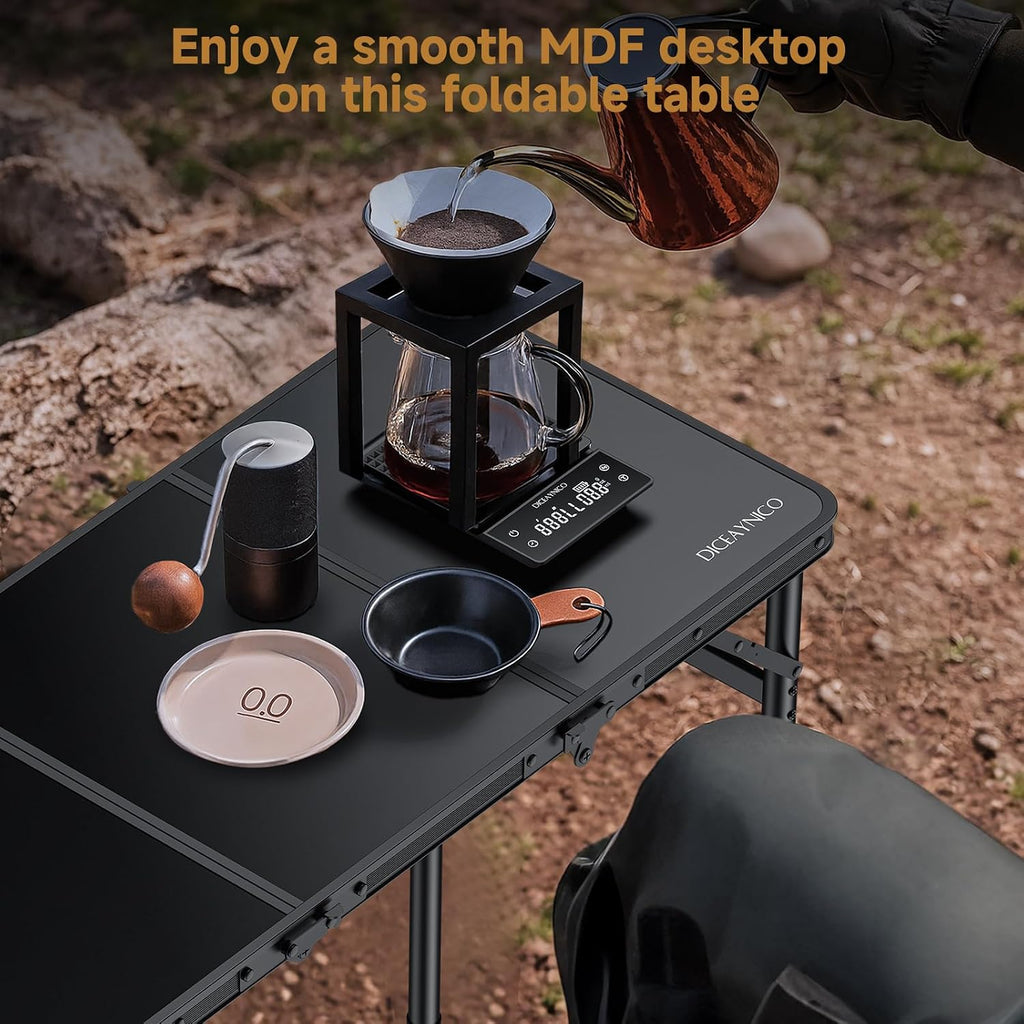 Folding Camping Table, 34.2"x15.7" 3 Adjustable Height Max 27.5" | Picnic Table Matte Black Aluminum Folding Table with Handle for Party, Dining, Garden, Patio, Market
