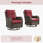 Belord Outdoor Swivel Chairs Set of 2,Patio Wicker Rocker Chairs,All Weather Patio Conversation Furniture Set, Ideal for Porch Balcony Deck Yard, Brown Wicker/Red