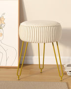 IBUYKE Makeup Vanity Stool, Velvet Round Footrest Ottoman, White LG-30M | Dressing Table Seat Pouf Couch chair Golden Steel Legs
