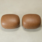 KINWELL 23" Wide Faux Leather Upholstered Ottoman Set of 2, Camel | Living Room Footrest with Soft Padded Seat, Mid-Century Modern Entryway Footstool for Bedroom, Entryway or Living Room