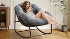 Oversized Papasan Rocking Chair - Outdoor Luxury Egg Chair Indoor Rattan Comfy Rock Chair with Cushion for Patio Garden Porch Lounge Lawn Bedroom Living Room (Grey Teddy)