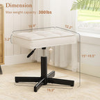 LUE BONA Adjustable Vanity Stool, 15''-19.5'' Foot Rest Under Desk, 360° Swivel Vanity Chair for Makeup Room, Cream Upholstered Faux Leather Ottoman for Bathroom & Living Room, 300lbs