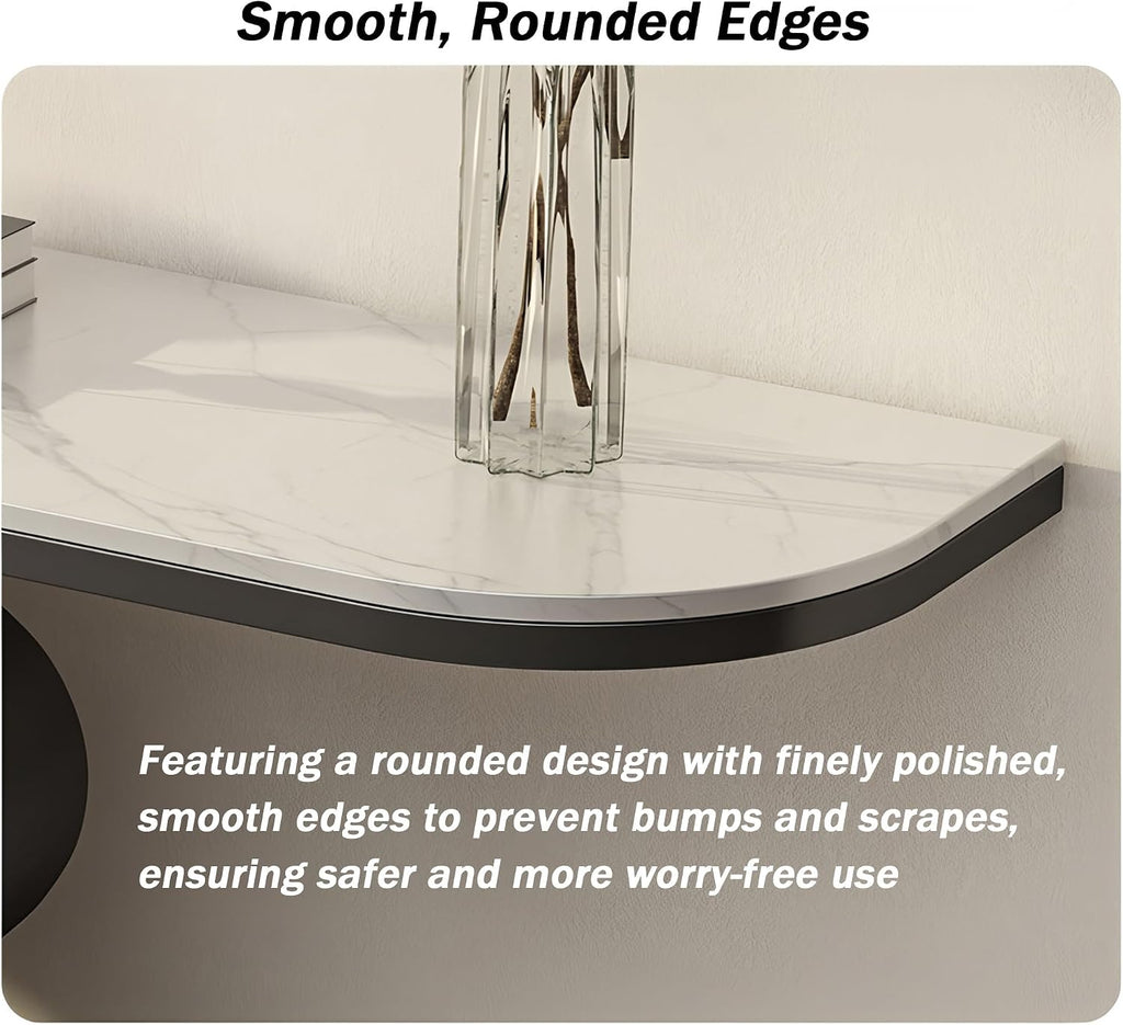 Modern Console Table with Sintered Stone Top | Narrow Console Table with Metal Frame, for Hallway Living Room Bedroom Hotel & Behind Sofa(Black-B,150x30x80cm)