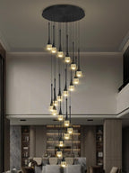 138'' Modern Chandelier,20-Lights Black Modern Pendant Light Fixture Staircase Large Chandelier Lobby Living Room Bedroom Foyer High Ceiling Chandelier