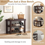 NEWBULIG Shoe Rack Bench, 3-Tier Bamboo Shoe Organizer, Wooden Entryway Storage Bench, 286 lb Load Capacity, 11.2x27.6x17.9 Inches, for Entryway Bathroom Bedroom Balcony, Brown