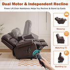 MANBUR Dual Power Lift Recliner Loveseat for Elderly, 2-Seat Electric Recliner Sofa with Massage & Heat, Double Reclining Seating w/Cup Holders, USB Charging, Faux Leather Brown