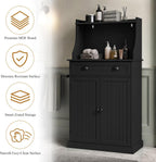 HOLTICO 54" Microwave Storage Cabinet with Doors, Black | Freestanding Kitchen Pantry with Drawer, Coffee Bar Station with Cable Management