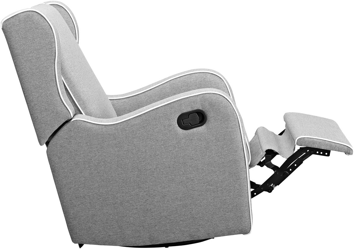 Angel Line Rebecca Upholstered Swivel Gliding Recliner, Gray Linen with White Piping