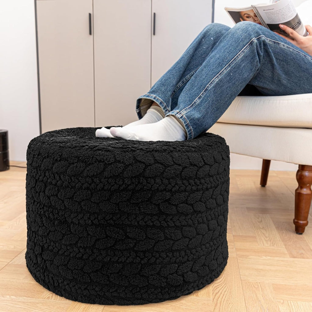 Asuprui 20x14 Inch Unstuffed Ottoman Pouf Cover – Lightweight Foot Rest, Floor Bean Bag Chair, Storage Pouf for Living Room, Bedroom & Balcony (Filler Not Included) (Black)