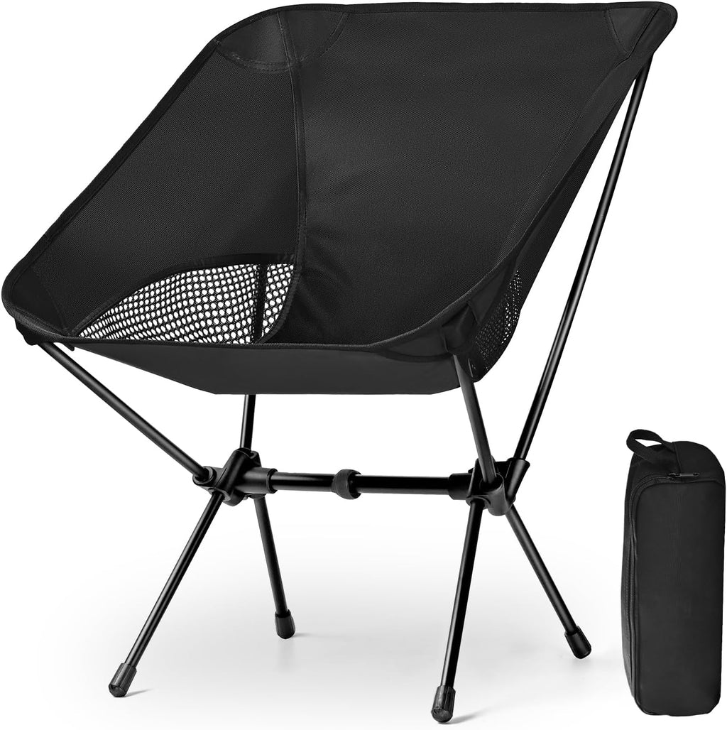 Lightweight Portable Camping Chair - Folding Backpacking Hiking Chair with Carry Bag for Outdoor Travel, Beach, Picnic, Festival (Black)
